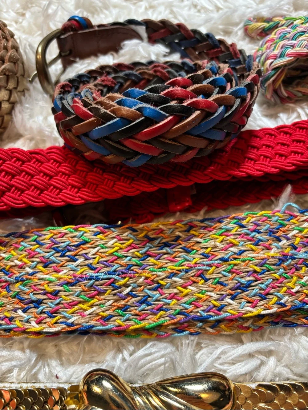Lot of 6 Vintage Multicolor Woven Belts-1 Sequin Belt Fashion Accessory